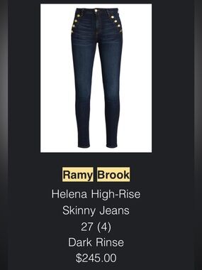 Ramy Brook Helena High-Rise Skinny Jeans - Dark Rinse with Gold Buttons
